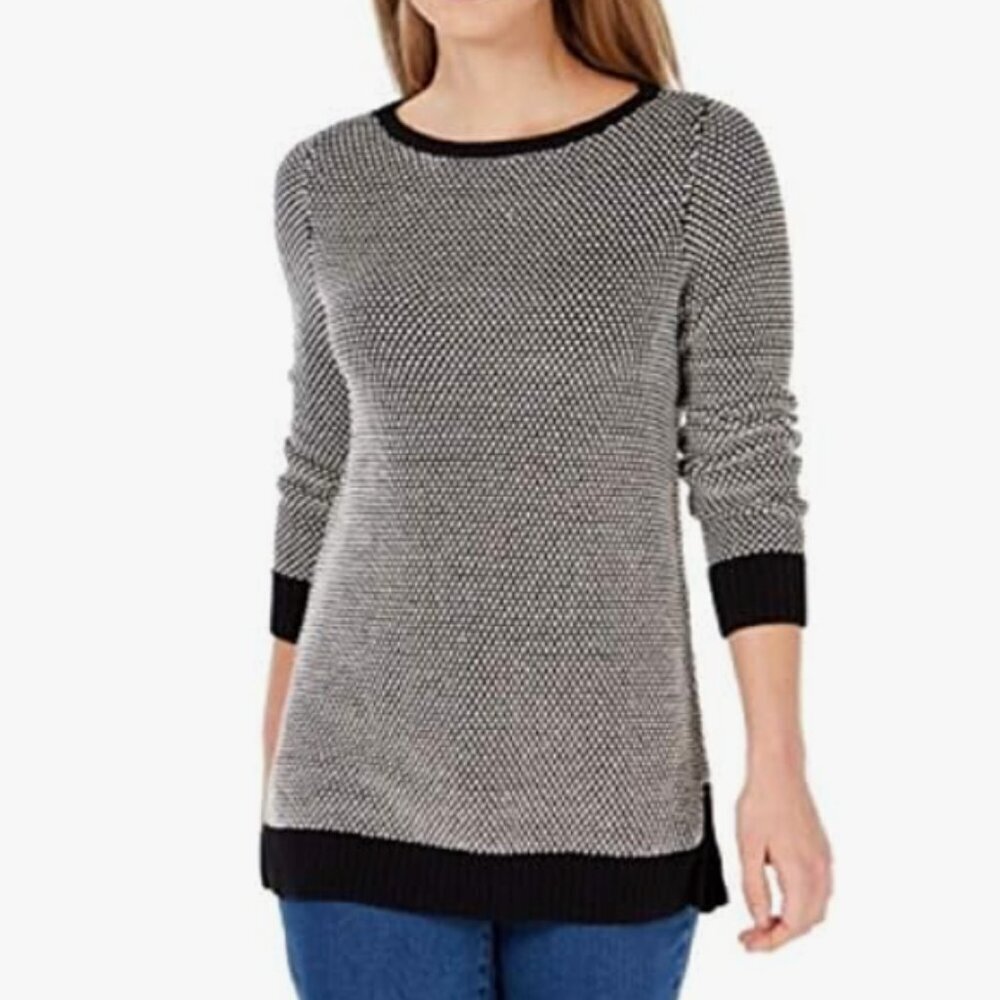 Charter Club Tunic Sweater - Black and White Textured Dots - Picture 2 of 8